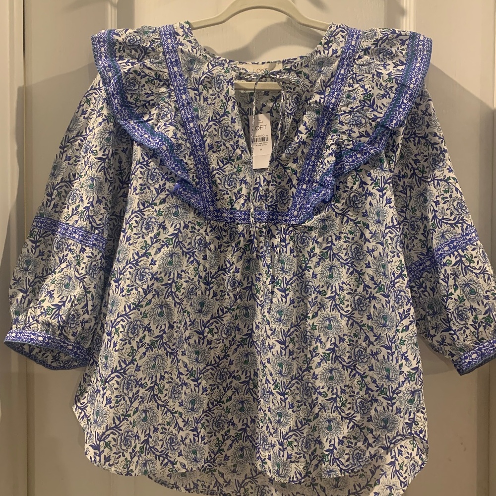 Loft Floral Peasant Top NWT